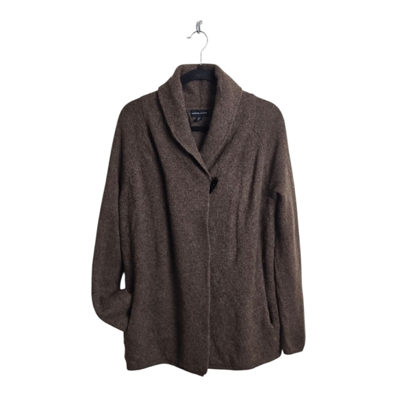 Adrienne Vittadini wool yak hair brown toggle cardigan sweater Size XL - Picture 2 of 7
